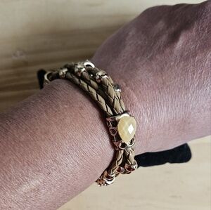 4-Strand Leather Braided Rope Wrap Bracelet with Magnet Closure